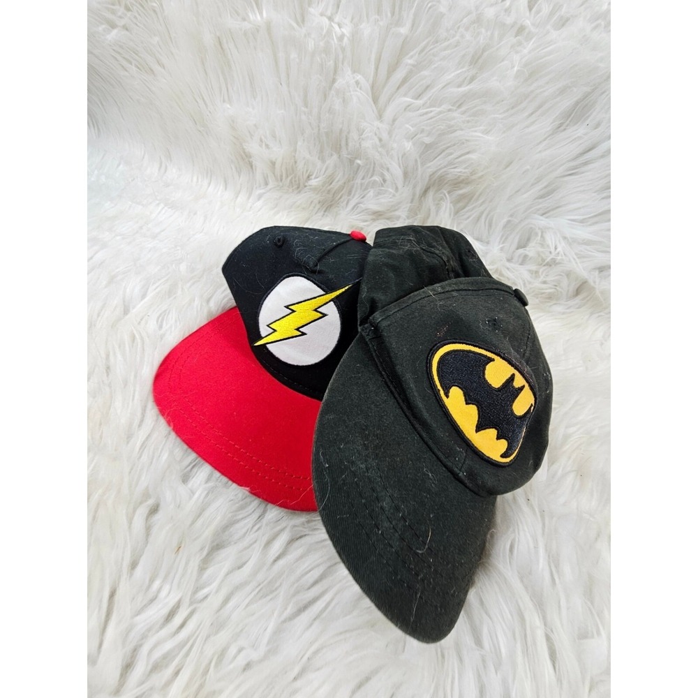 2 Vintage 1991 DC Comics Batman and The Flash Snapback Hat Cap Yellow Black - Picture 4 of 7
